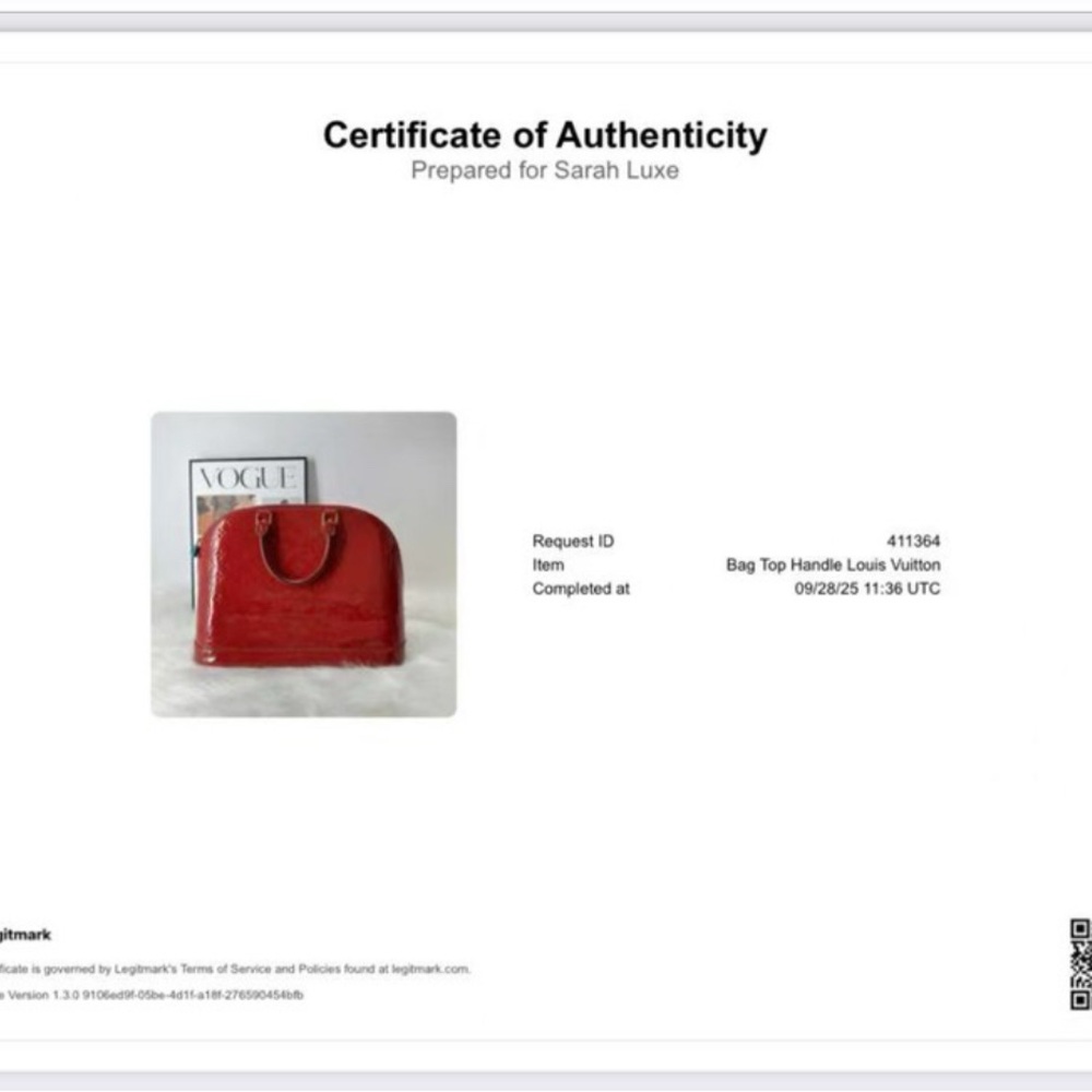 Louis Vuitton Cherry Red Vernis Alma bag purse.like new with certificate - Picture 7 of 17